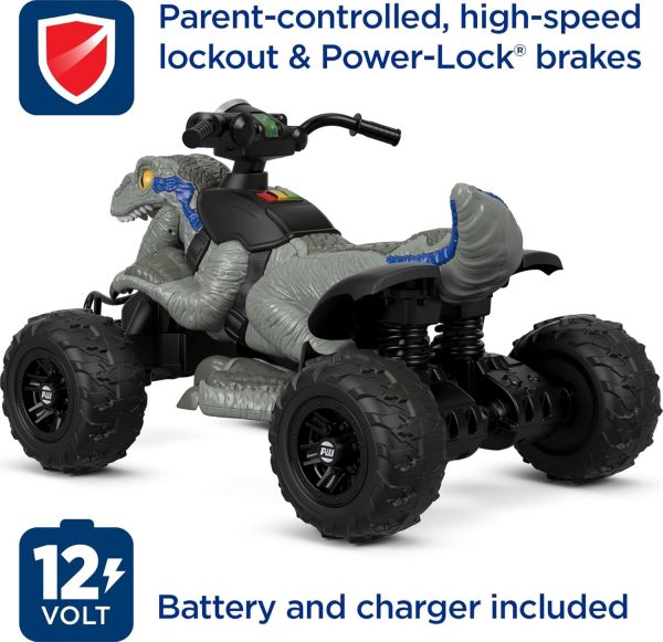 Power Wheels Jurassic World Dino Racer, blue, 12V battery-powered ride-on vehicle for kids ages 3 and up - Image 8