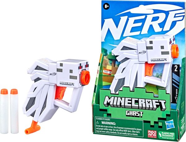 Hasbro Nerf MicroShots Minecraft Ghast Mini Blaster, Minecraft Ghast Mob Design, includes 2 Official Nerf Elite Darts, Pull-Down Priming Handle, F4421