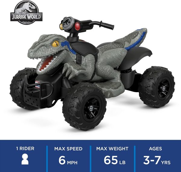 Power Wheels Jurassic World Dino Racer, blue, 12V battery-powered ride-on vehicle for kids ages 3 and up - Image 9