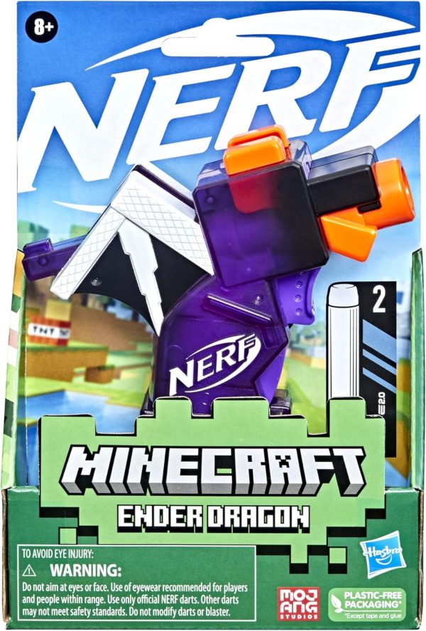 Hasbro Nerf MicroShots Minecraft Ender Dragon Mini Blaster, Minecraft Dragon Mob Design, Includes 2 Official Nerf Elite Darts, Priming Handle, F4423