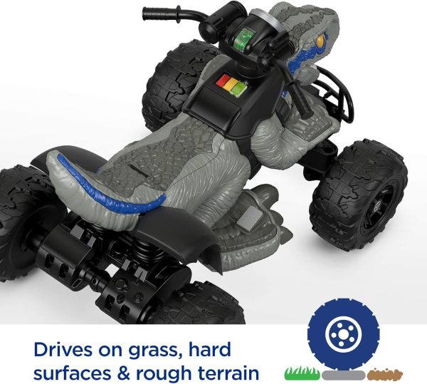 Power Wheels Jurassic World Dino Racer, blue, 12V battery-powered ride-on vehicle for kids ages 3 and up - Image 6