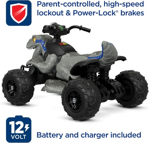 Power Wheels Jurassic World Dino Racer, blue, 12V battery-powered ride-on vehicle for kids ages 3 and up - Image 5