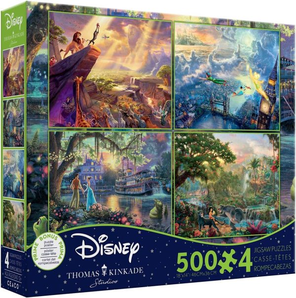 Ceaco 4-in-1 Multi-Pack Thomas Kinkade Disney Dreams Collection (Lion King, Peter Pan, Tiana , The Jungle Book ) Jigsaw Puzzle (500 Pieces) - Image 2