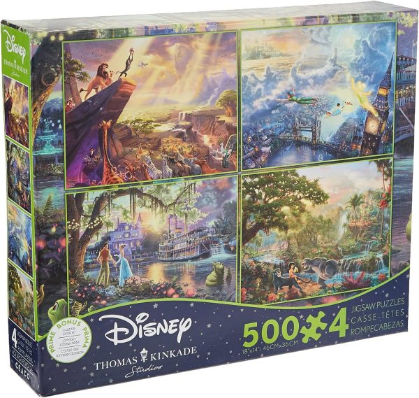 Ceaco 4-in-1 Multi-Pack Thomas Kinkade Disney Dreams Collection (Lion King, Peter Pan, Tiana , The Jungle Book ) Jigsaw Puzzle (500 Pieces) - Image 3