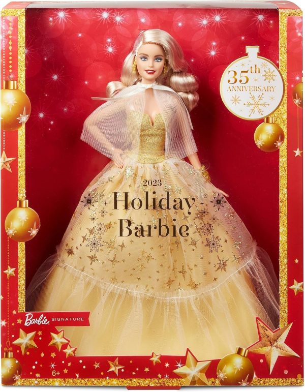 2023 Holiday Barbie Doll, Seasonal Collector Gift, Barbie Signature, Golden Gown and Displayable Packaging, Light Brown Hair