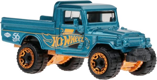 Hot Wheels 1:64 Scale Die-Cast Toy Car or Truck with Turquoise- & Copper-Colored Deco Toyota Land Cruiser - Image 3