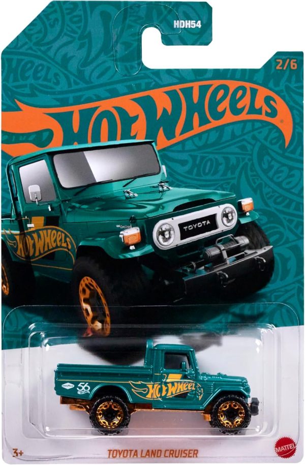 Hot Wheels 1:64 Scale Die-Cast Toy Car or Truck with Turquoise- & Copper-Colored Deco Toyota Land Cruiser