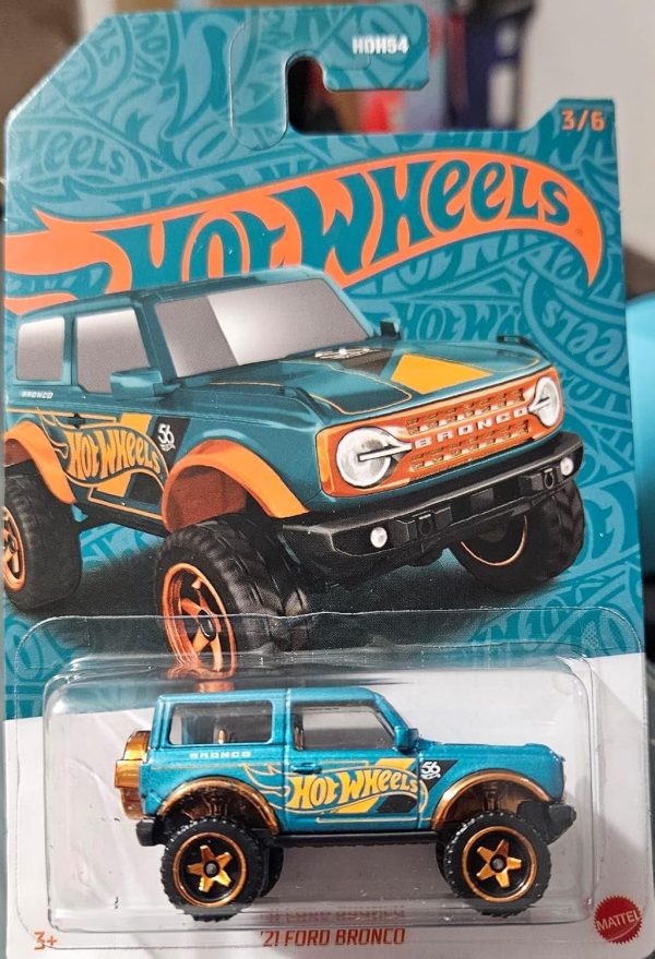 Hot Wheels 1:64 Scale Die-Cast Toy Car or Truck with Turquoise- & Copper-Colored Deco 21 Ford Bronco